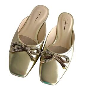Anthropologie Guilhermina Ballet Mules Size 8.5 (EU 40) Gold Metallic Bow NEW